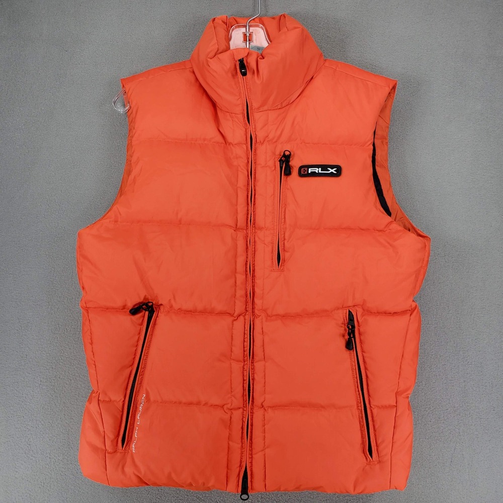 RLX Ralph Lauren Puffer Vest Men S Orange Down Fill Quilted Full Zip Mock Neck